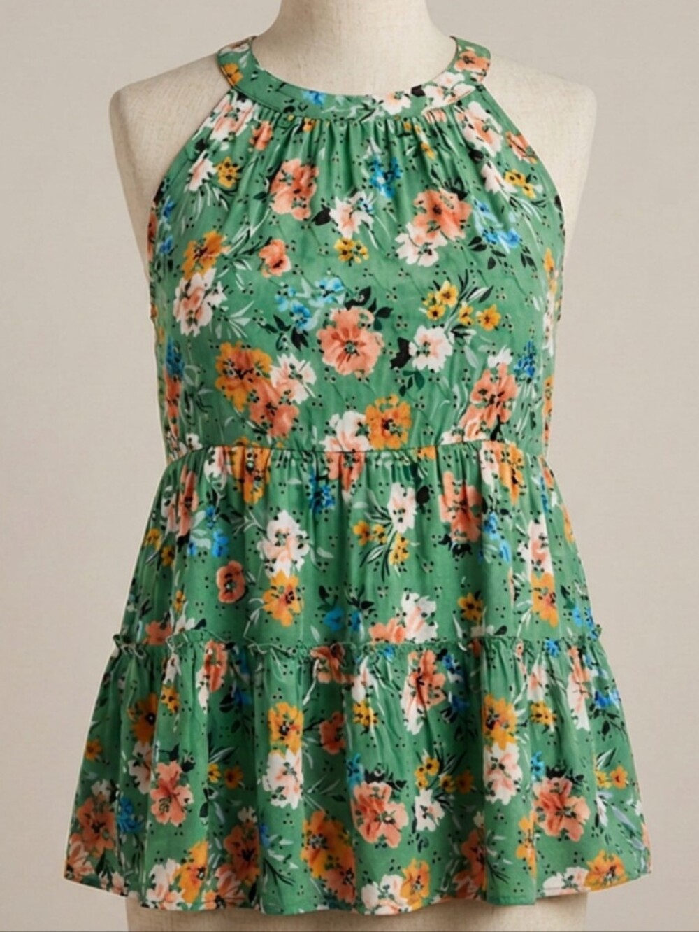 Torrid Green Floral Eyelet Tiered Halter Babydoll Top Size 1 1X 14-16 NWT